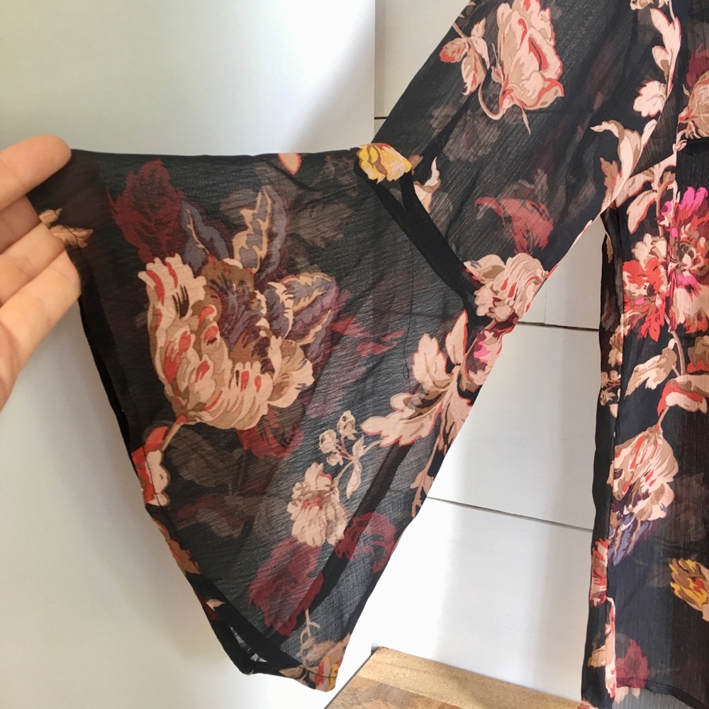 Sheer, Flowy, Flower Print top with Bell Sleeves